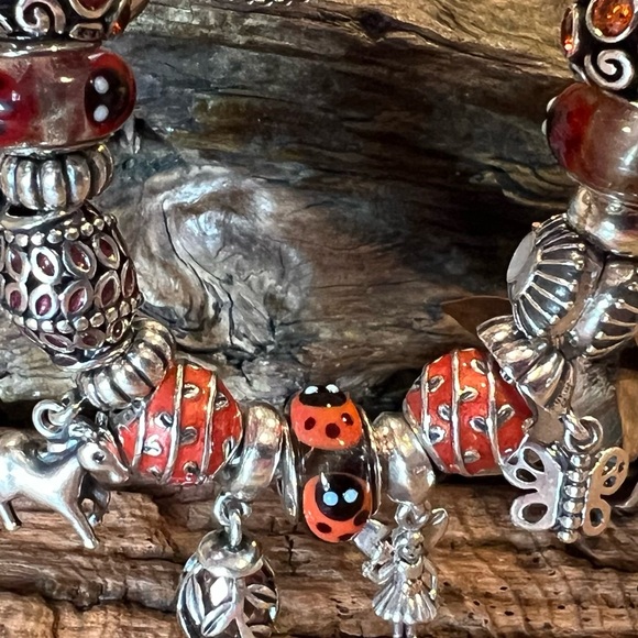 Authentic Pandora Charm Red Vines Bead Sterling Silver Red Enamel Autumn Wine - Picture 4 of 7